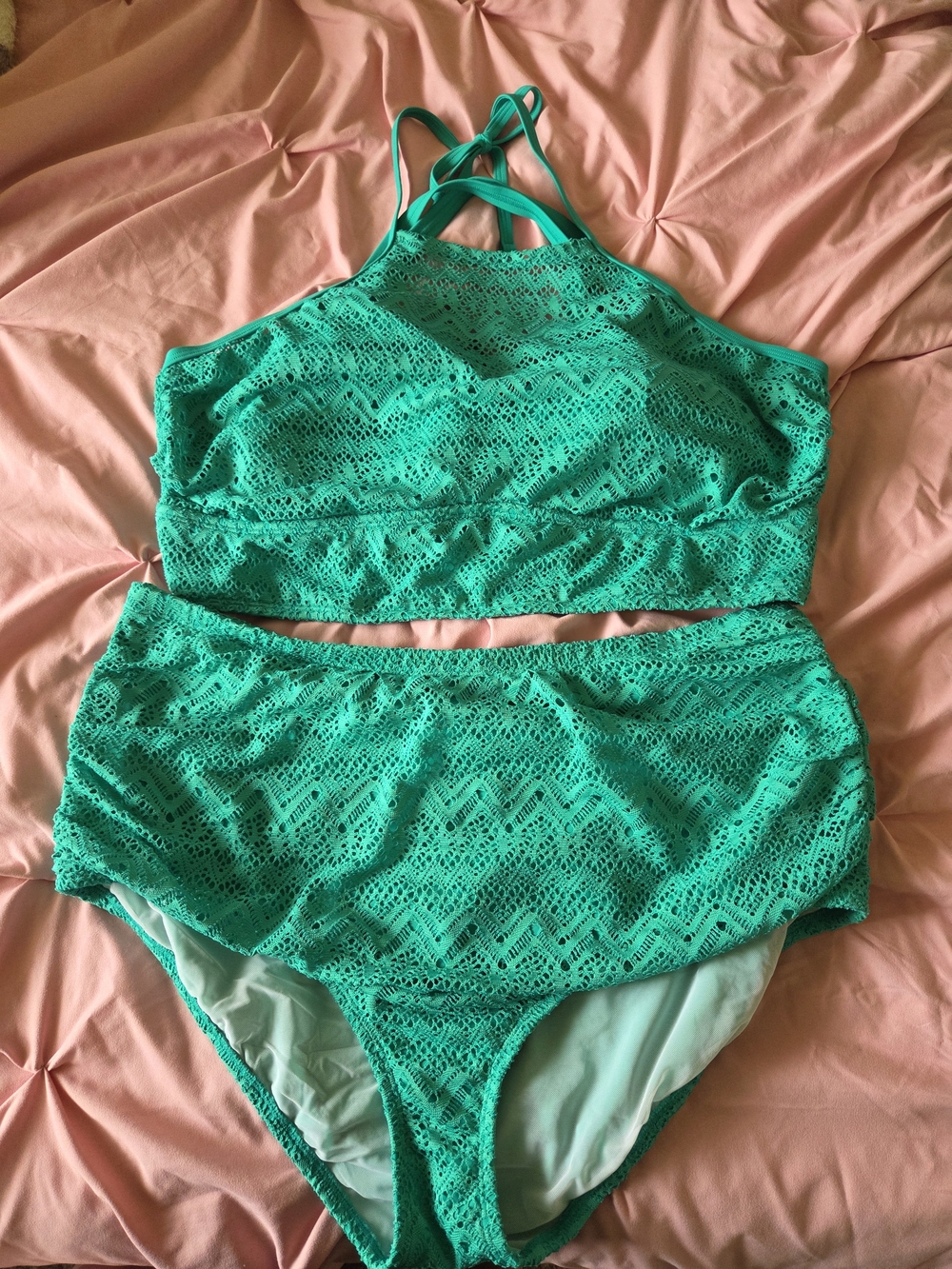 torrid Teal Crochet High-Neck Bikini Set